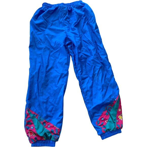 Vintage 90s Jogger Track Pants Bright Blue Colorful Floral Kids Sz Medium 5-6 - Picture 1 of 5
